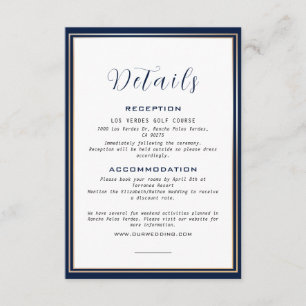Tarjeta De Recepción Detalles elegantes del Boda azul de la Marina del