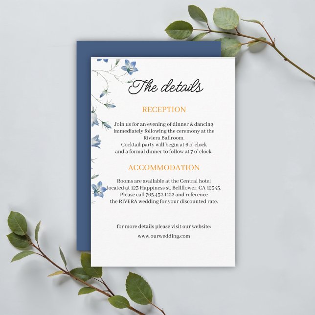 Tarjeta De Recepción Detalles elegantes del Boda azul floral (Subido por el creador)