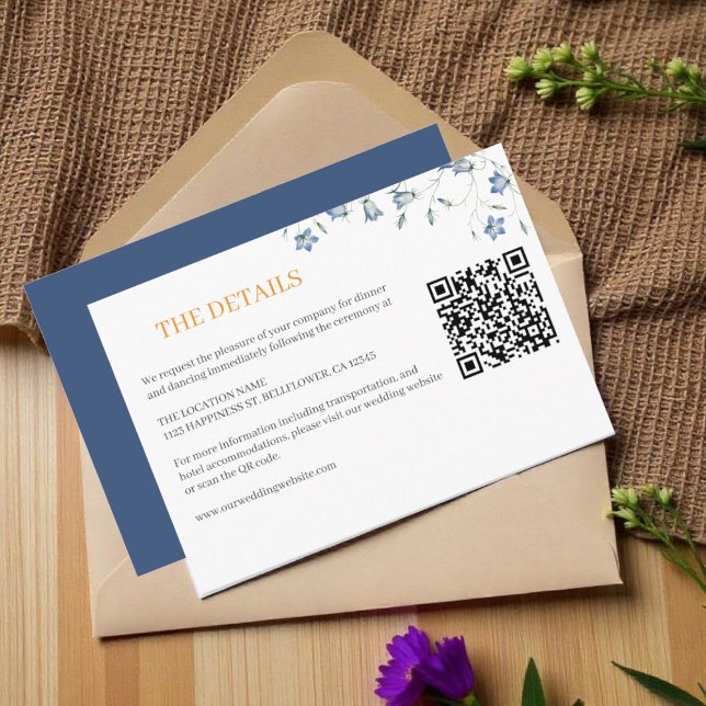 Tarjeta De Recepción Detalles elegantes del Boda azul floral (Subido por el creador)