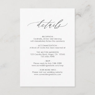Tarjeta De Recepción Detalles elegantes del Boda de caligrafía con códi