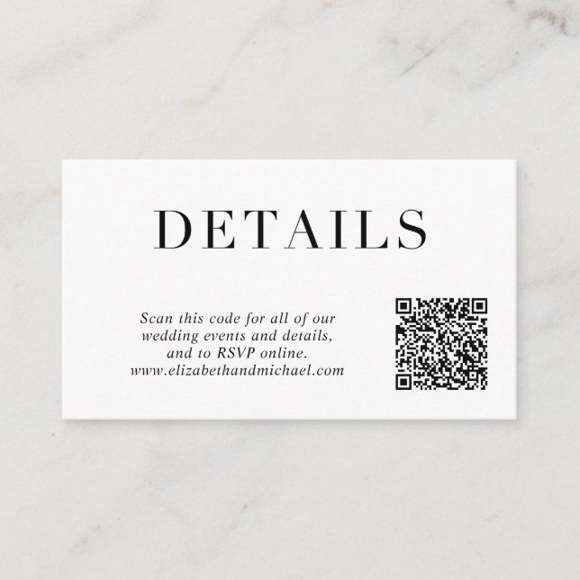 Tarjeta De Recepción Detalles elegantes del Boda de código QR (Anverso)