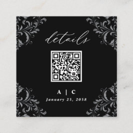 Tarjeta De Recepción Detalles elegantes del Boda de código QR en blanco