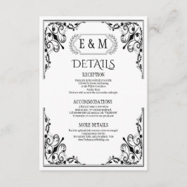Tarjeta De Recepción Detalles elegantes del Boda de monograma gótico
