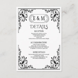 Tarjeta De Recepción Detalles elegantes del Boda de monograma gótico
