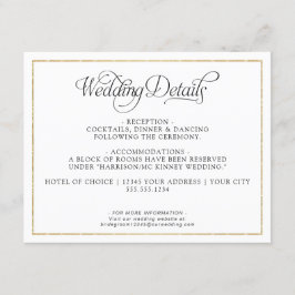 Tarjeta De Recepción Detalles elegantes del Boda de oro con guión de mo