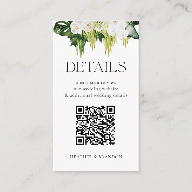 Tarjeta De Recepción Detalles elegantes del Boda de verde de código QR (Anverso)