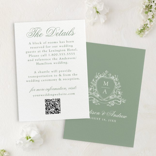 Tarjeta De Recepción Detalles elegantes del Boda del Escudo floral verd (Subido por el creador)