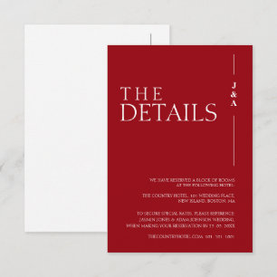 Tarjeta De Recepción Detalles elegantes del Boda del Monograma Rojo Cri