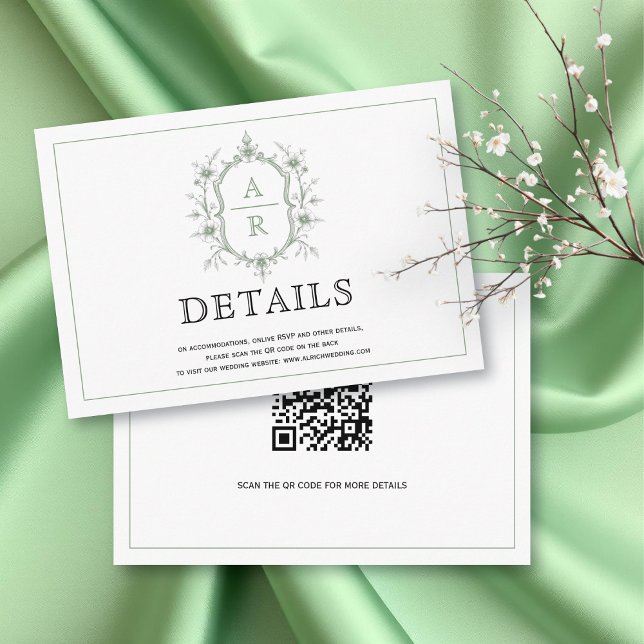 Tarjeta De Recepción Detalles elegantes del boda en monograma de escudo (Subido por el creador)