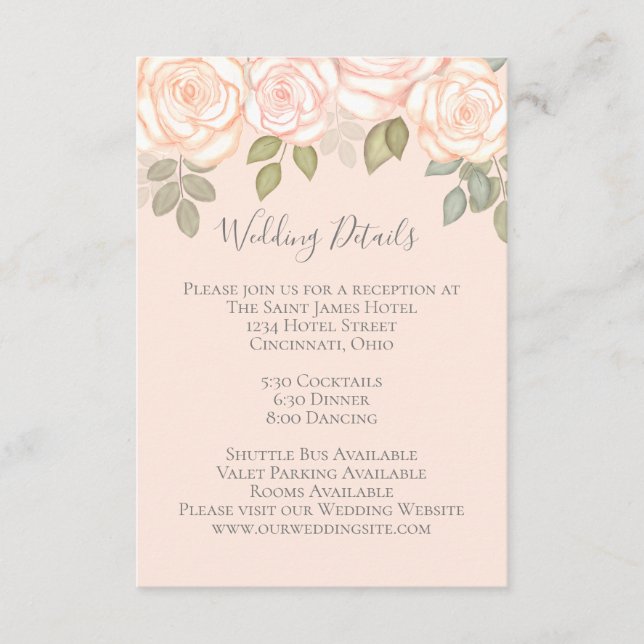 Tarjeta De Recepción Detalles elegantes del Boda floral acuarela de Rub (Anverso)