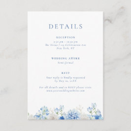Tarjeta De Recepción Detalles elegantes del Boda floral azul