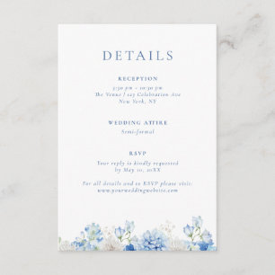 Tarjeta De Recepción Detalles elegantes del Boda floral azul