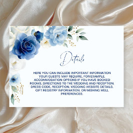 Tarjeta De Recepción Detalles elegantes del Boda floral azul