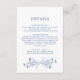 Tarjeta De Recepción Detalles elegantes del Boda floral azul clásico