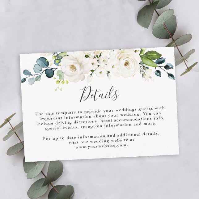 Tarjeta De Recepción Detalles elegantes del Boda floral blanco (Subido por el creador)