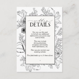 Tarjeta De Recepción Detalles elegantes del Boda floral blanco negro