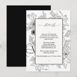 Tarjeta De Recepción Detalles elegantes del Boda floral blanco negro