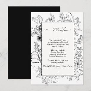 Tarjeta De Recepción Detalles elegantes del Boda floral blanco negro