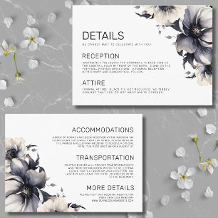 Tarjeta De Recepción Detalles elegantes del Boda floral blanco negro
