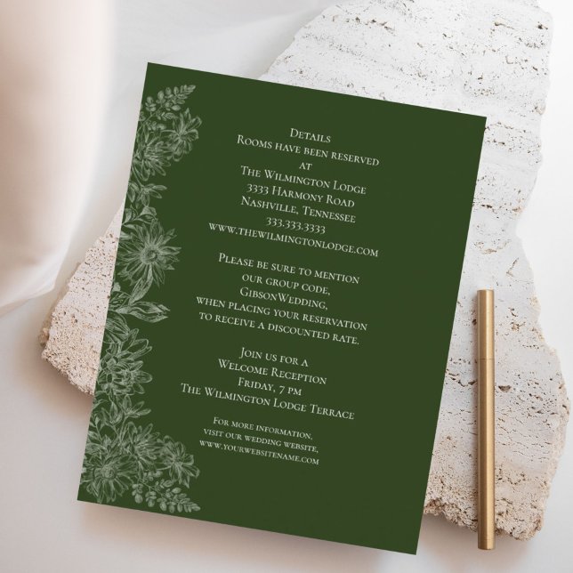 Tarjeta De Recepción Detalles elegantes del Boda floral blanco verde (Subido por el creador)