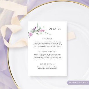 Tarjeta De Recepción Detalles elegantes del Boda floral de Lavender Pas