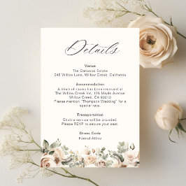 Tarjeta De Recepción Detalles elegantes del Boda floral de Rubor