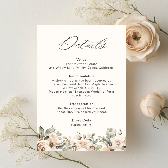 Tarjeta De Recepción Detalles elegantes del Boda floral de Rubor (Subido por el creador)