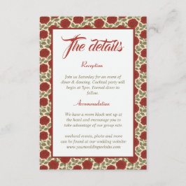 Tarjeta De Recepción Detalles elegantes del Boda floral rosa roja