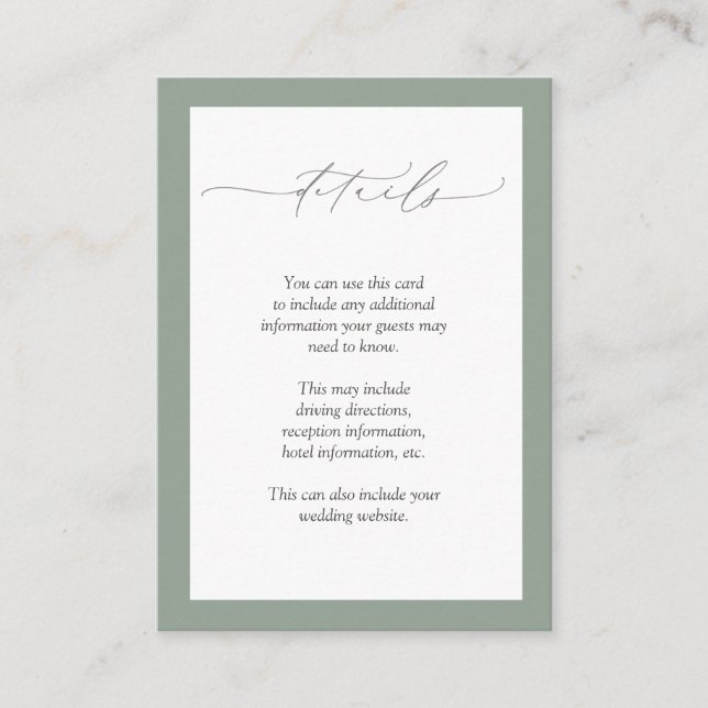 Tarjeta De Recepción Detalles elegantes del Boda floral verde gris (Anverso)