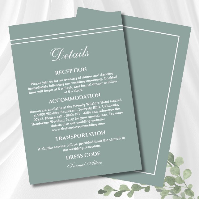 Tarjeta De Recepción Detalles elegantes del Boda moderno verde sabio (Subido por el creador)