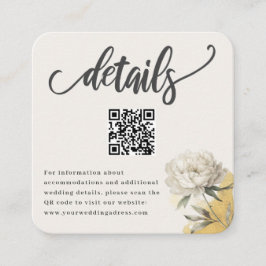 Tarjeta De Recepción Detalles elegantes del Boda QR del Peony Gold