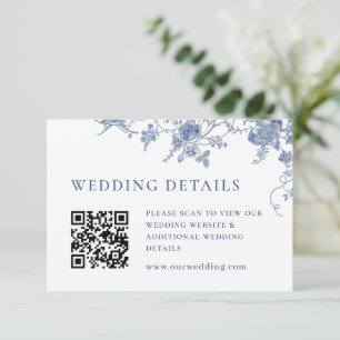 Tarjeta De Recepción Detalles elegantes del código QR de Floral Azul vi