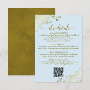 Tarjeta De Recepción Detalles elegantes del código QR del Boda azul y o