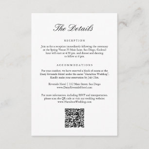Tarjeta De Recepción Detalles elegantes del código QR del Boda del Escu