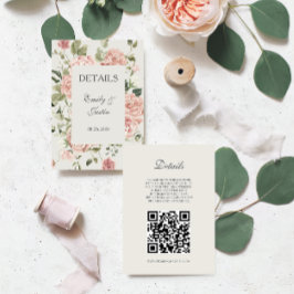 Tarjeta De Recepción Detalles elegantes del código QR del Boda rosa ros