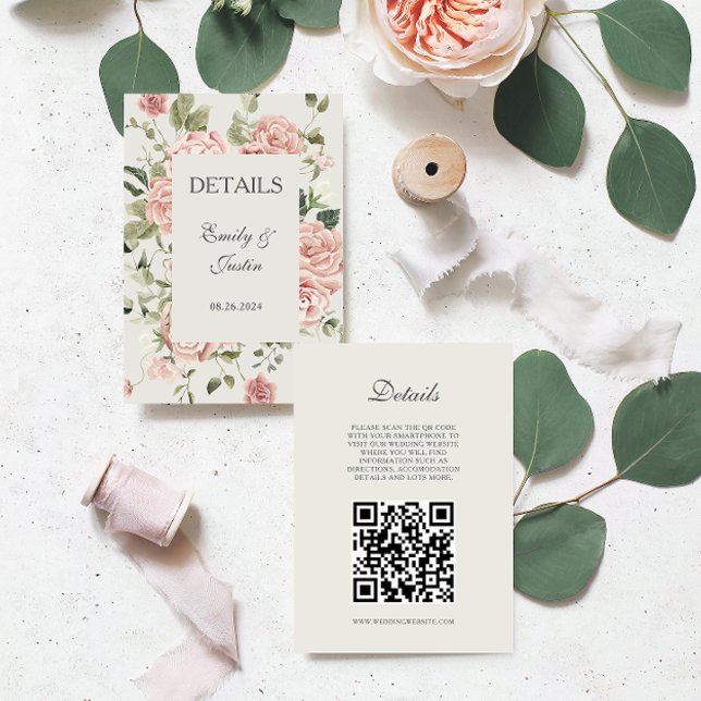 Tarjeta De Recepción Detalles elegantes del código QR del Boda rosa ros (Subido por el creador)