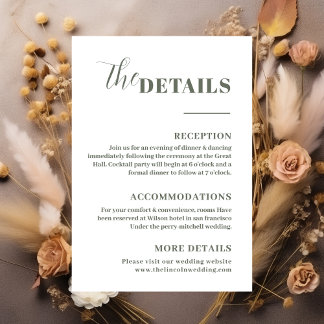 Tarjeta De Recepción Detalles elegantes minimalistas en verde salvia