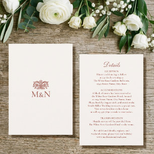 Tarjeta De Recepción Detalles Elegantes Monograma de Boda Terracota