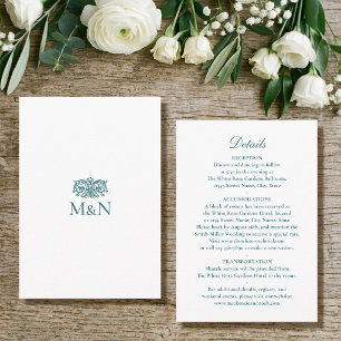 Tarjeta De Recepción Detalles Elegantes Monograma de Boda Vintage Verde