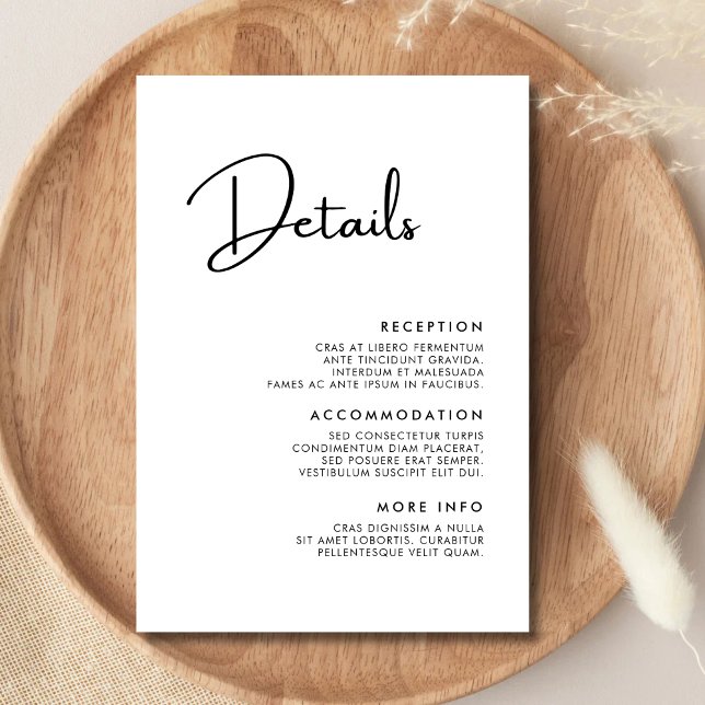 Tarjeta De Recepción Detalles elegantes y modernos de Boda blanco y neg (Subido por el creador)