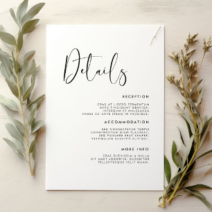 Tarjeta De Recepción Detalles elegantes y modernos de boda blanco y neg