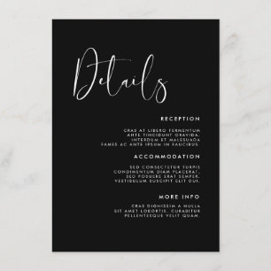 Tarjeta De Recepción Detalles elegantes y modernos de boda negro
