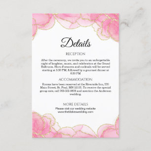 Tarjeta De Recepción Detalles elegantes y modernos de Boda rosa y oro