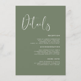 Tarjeta De Recepción Detalles elegantes y modernos de boda verde sabio 