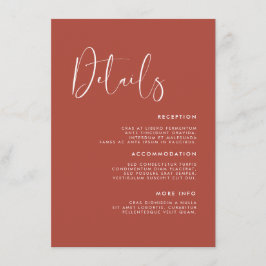 Tarjeta De Recepción Detalles elegantes y modernos del boda Terracotta