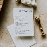 Tarjeta De Recepción Detalles Elegantes Y Sencillos De Boda Blanco Y Ne<br><div class="desc">Esta es una elegante y moderna tarjeta de detalles de boda con un diseño minimalista. Todos los colores son editables. // Para encontrar diseños coincidentes, busque "HARLOW" en la tienda Sincerely By Nicole Zazzle. * Si te gusta este diseño pero no lo ves disponible para algo que estás buscando, por...</div>