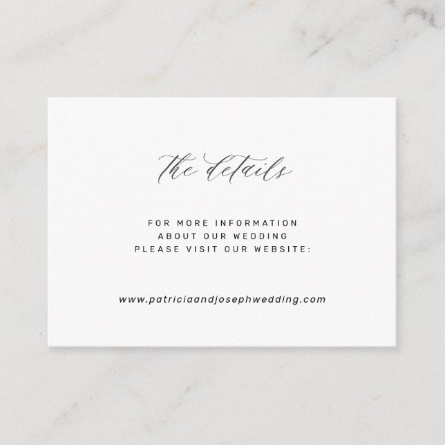 Tarjeta De Recepción Detalles elegantes y sencillos del sitio web boda  (Anverso)