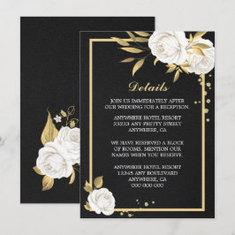 Tarjeta De Recepción detalles en blanco dorado florido negro