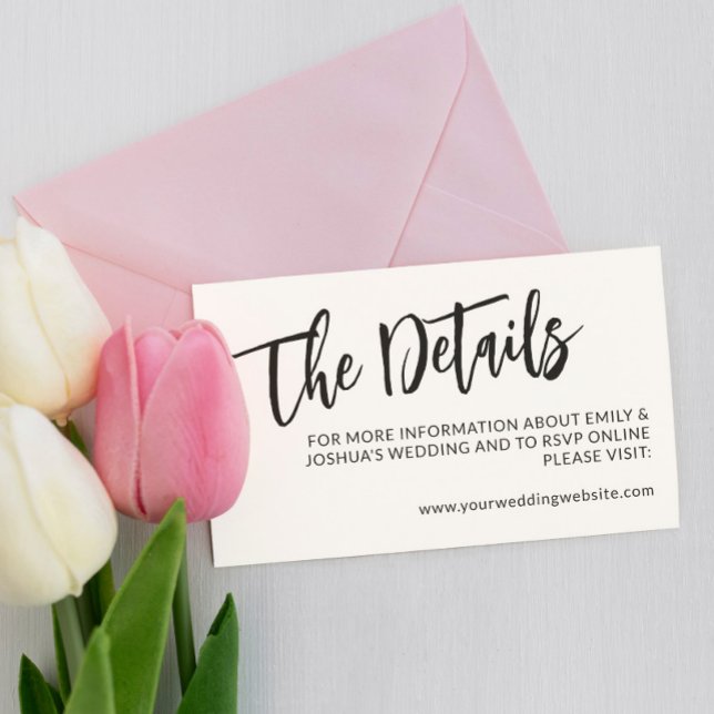 Tarjeta De Recepción Detalles encantadores de Bodas de caligrafía negra (Subido por el creador)