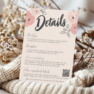 Tarjeta De Recepción Detalles exclusivos del Boda floral rosa dibujado